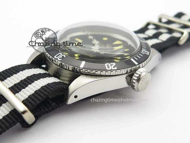 200m 660ft A2836 Nylon On Black Submariner Dial Vintage SS Strap Date No 0123